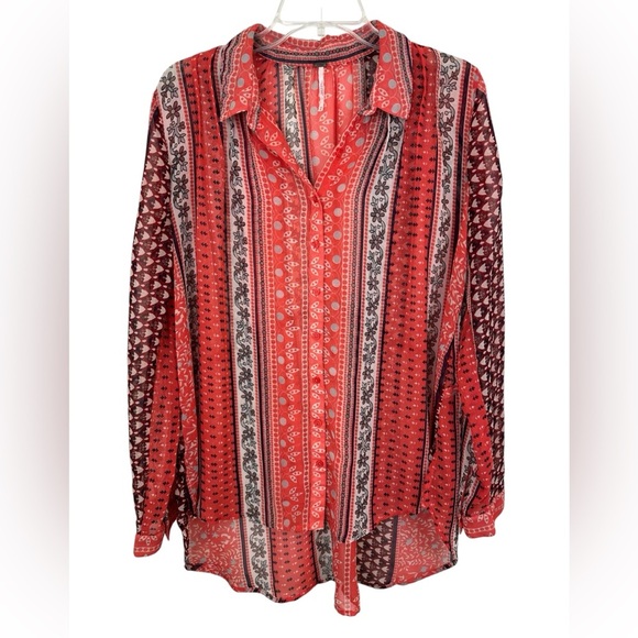 Free Peoplle Moonlight Mile Hot Coral Cinch Back Top Size M - Picture 9 of 10